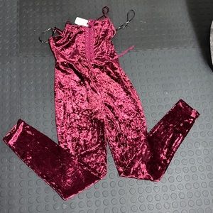 Forever 21 velvet burgundy jumpsuit